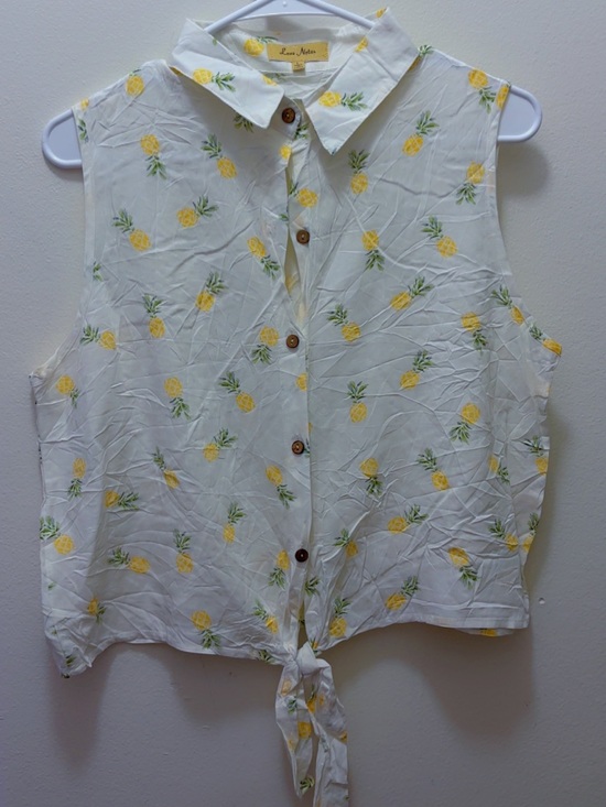 Love Notes Tops - Love Notes White Pineapple Print Tie-Front Camisole